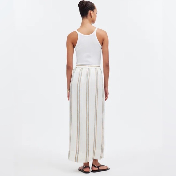 Madewell 100% Linen Striped Column Maxi Skirt XS Side Slit Summer - Picture 3 of 11